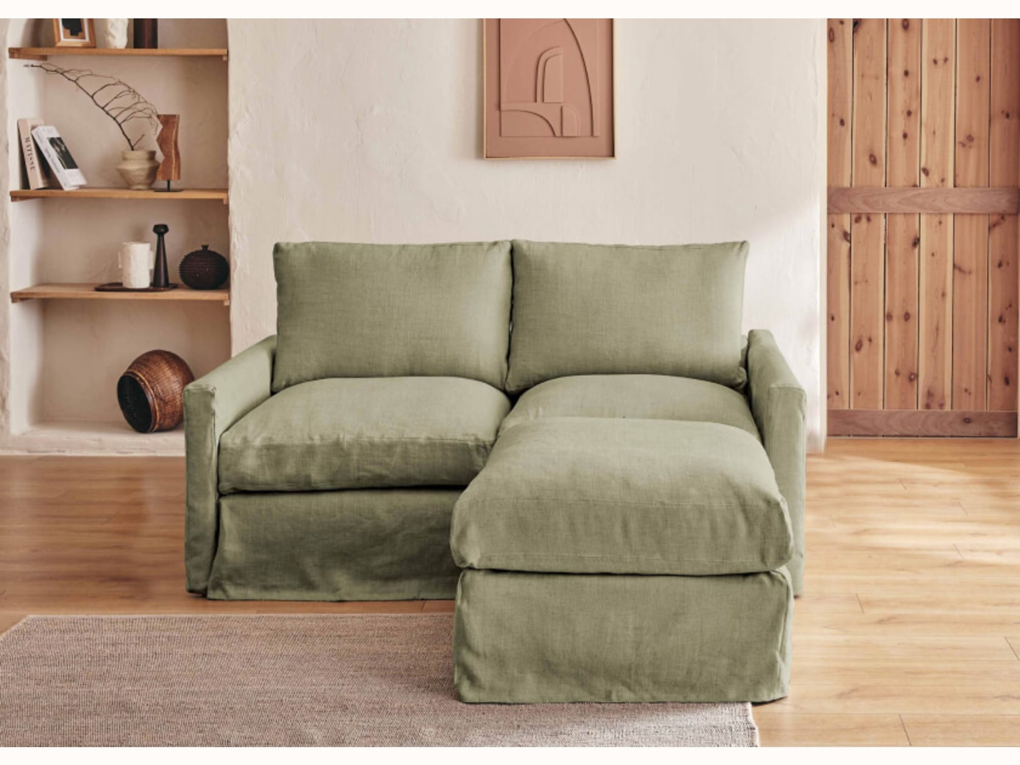 Divano angolare a 2-3 posti con pouf in lino LENO
