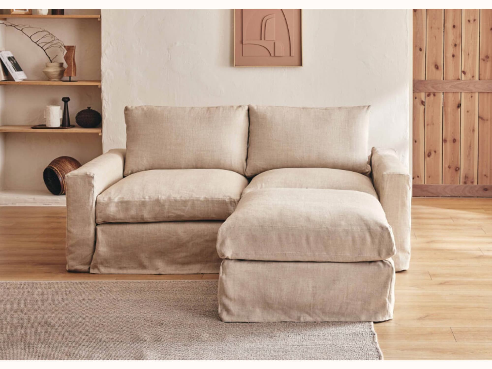 Divano angolare a 2-3 posti con pouf in lino LENO
