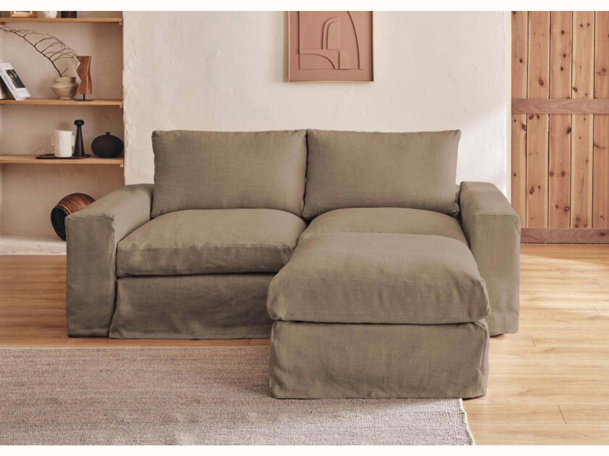 Divano angolare a 2-3 posti con pouf in lino LENO