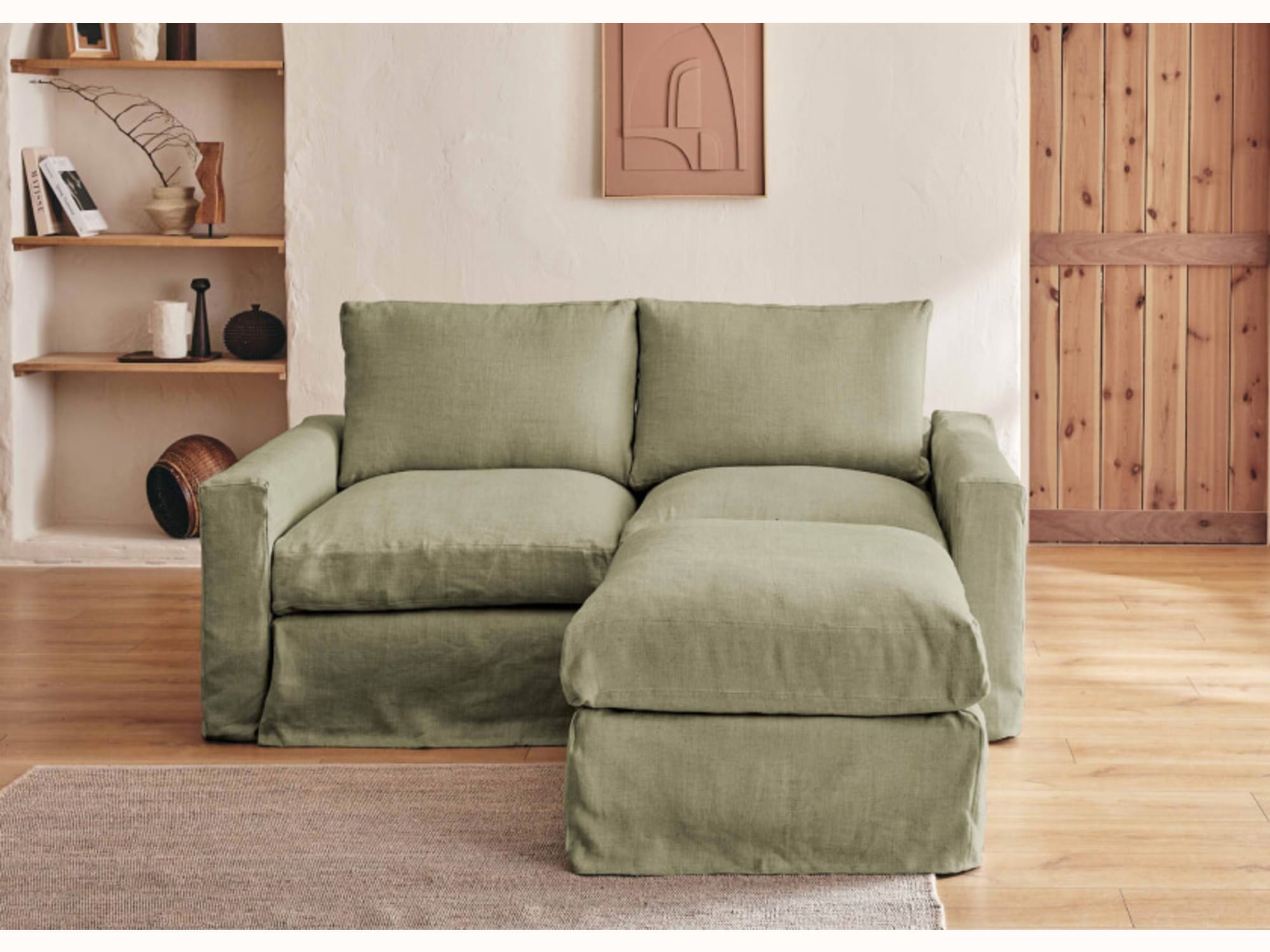 Divano angolare a 2-3 posti con pouf in lino LENO