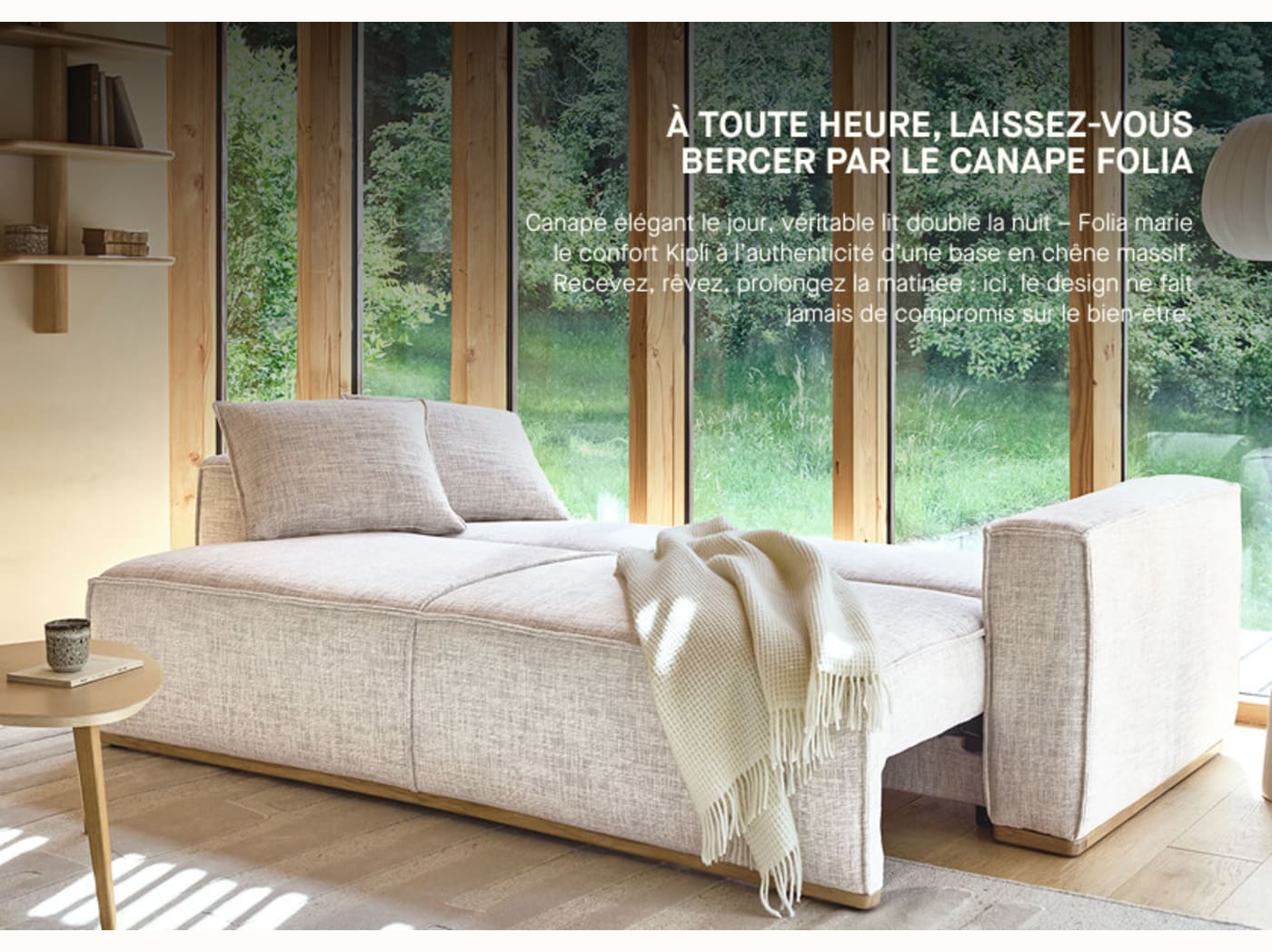 Divano letto con base in legno FOLIA