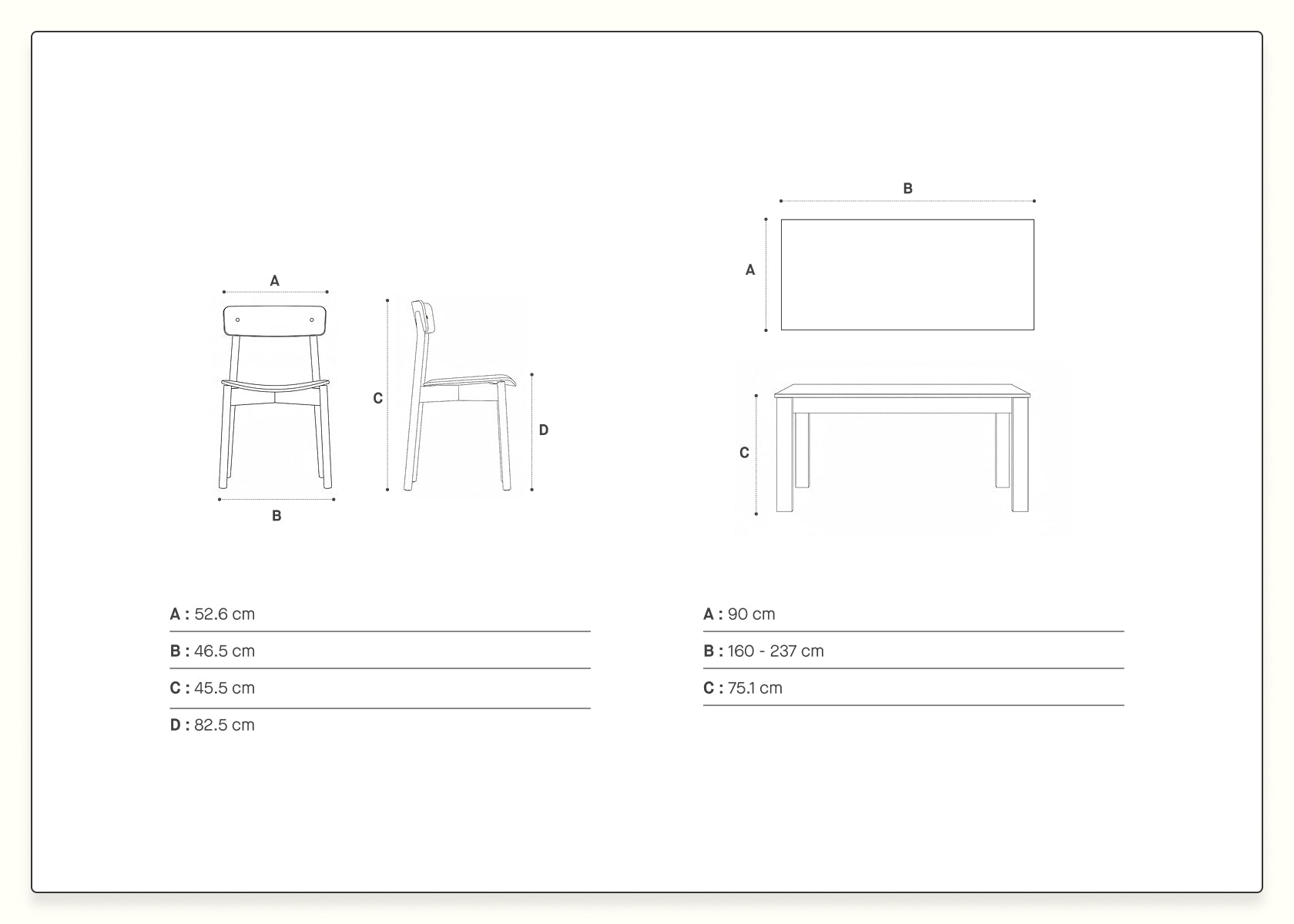 Ensemble table et chaises en bois massif MAIA
