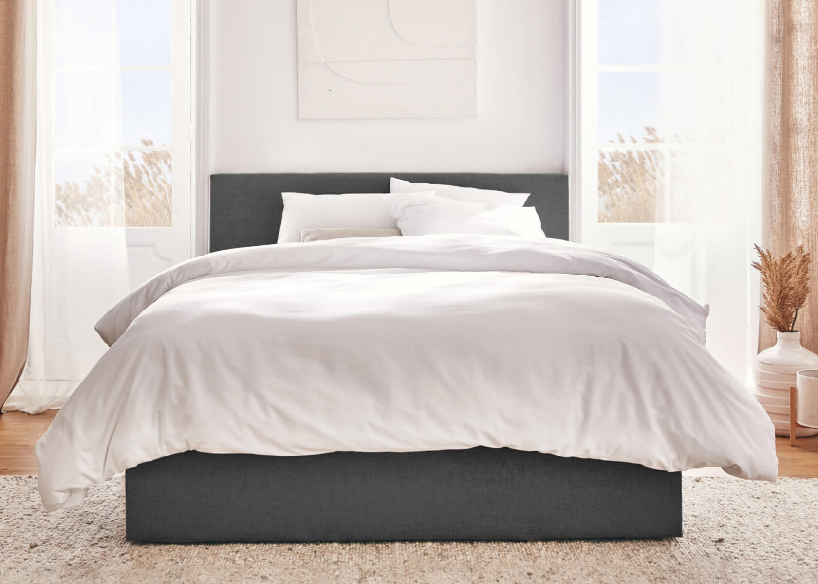 Letto contenitore in legno e lino OTTO