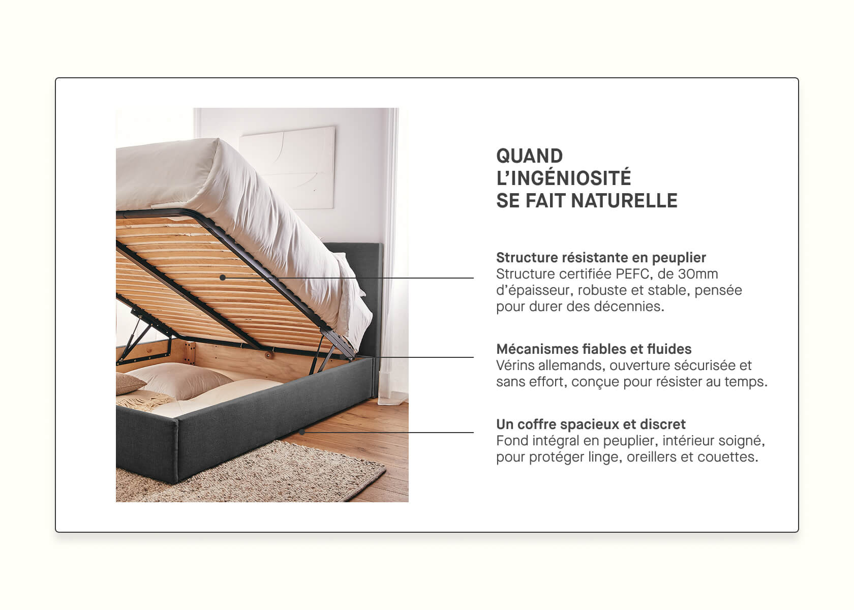 Letto contenitore in legno e lino OTTO