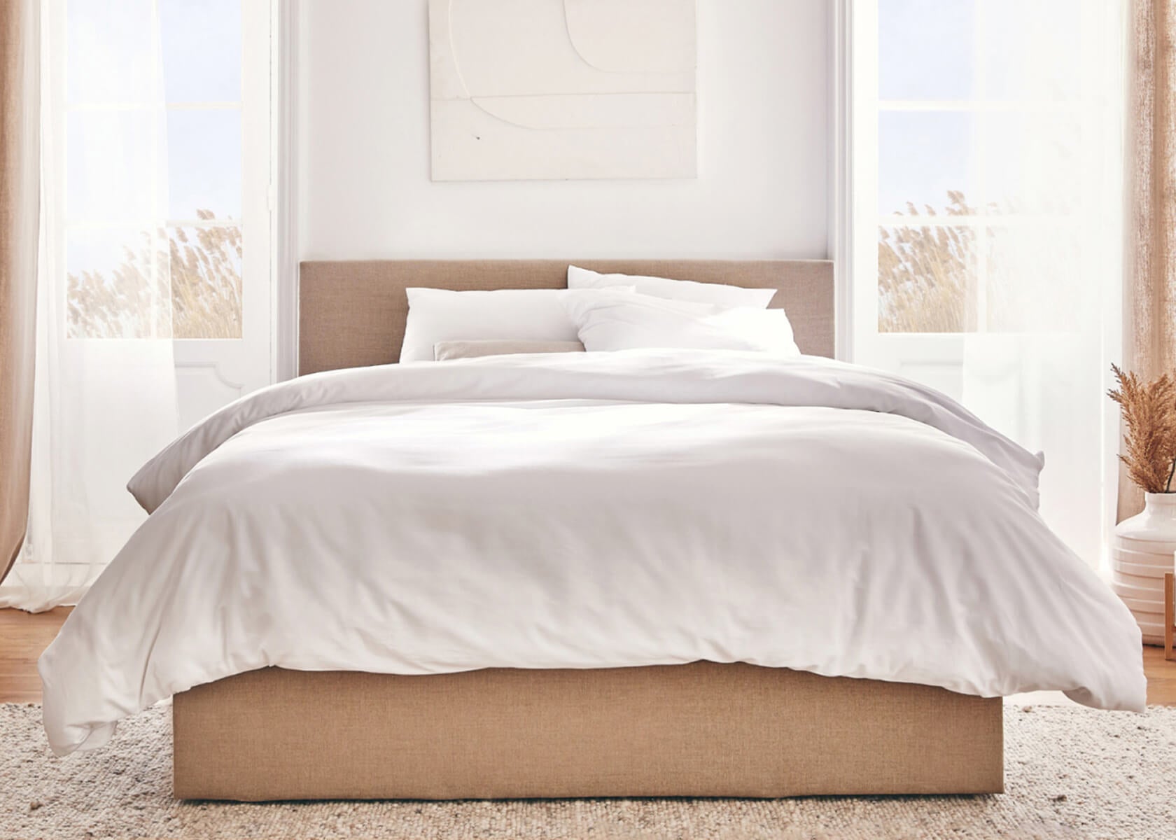 Letto contenitore in legno e lino OTTO