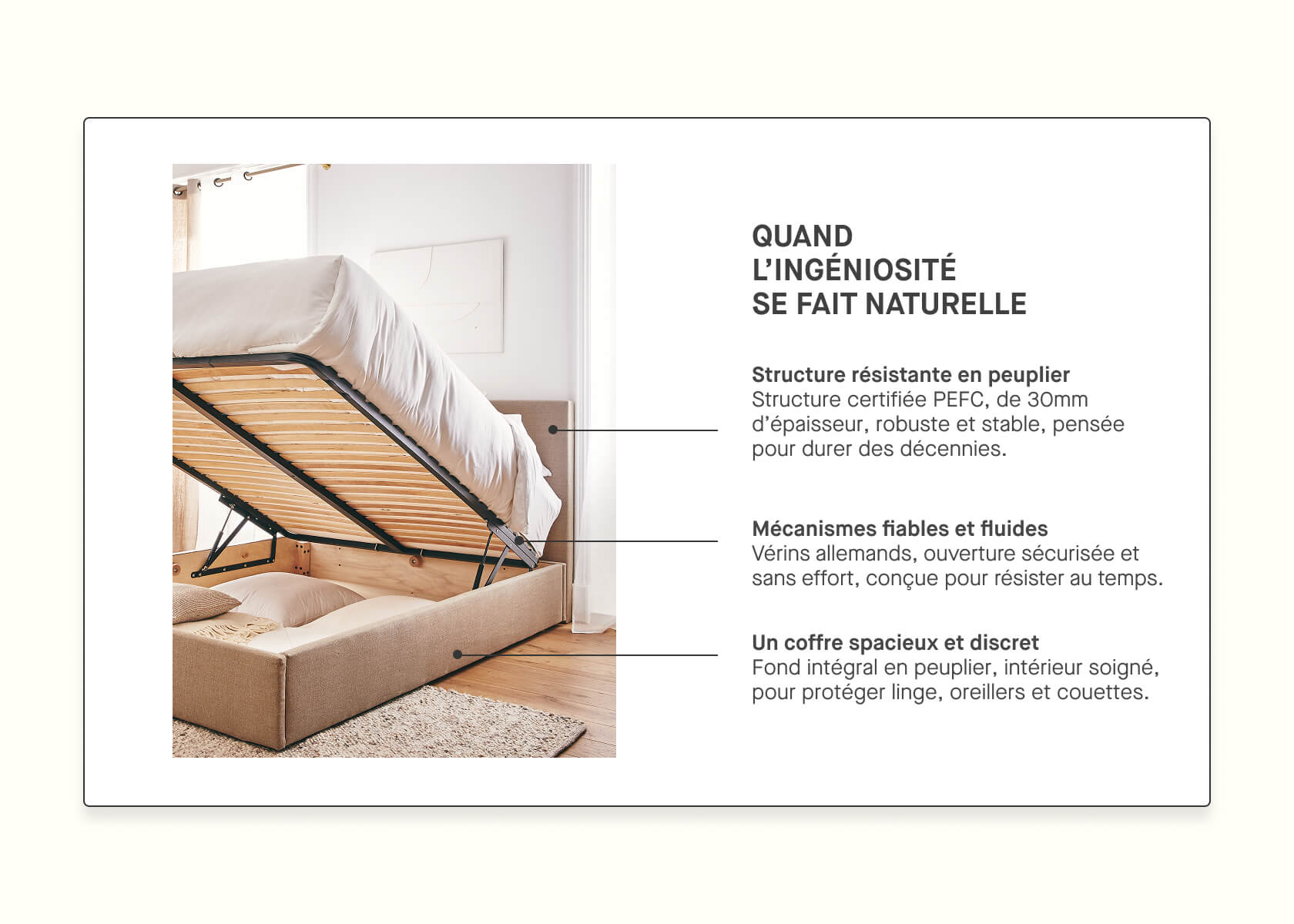 Letto contenitore in legno e lino OTTO