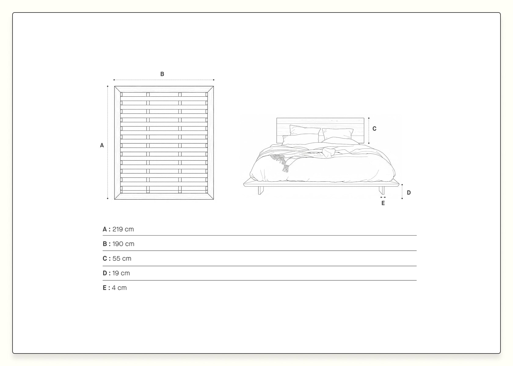Letto a piattaforma in legno massello LIVIA